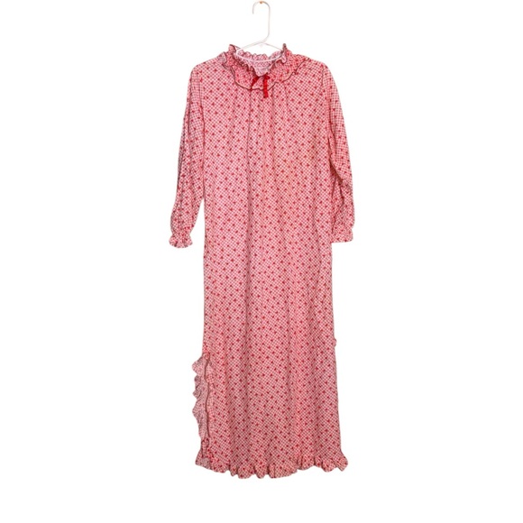 Vintage 70s Apple Gingham Long Sleeve Maxi Night Gown - Picture 1 of 5
